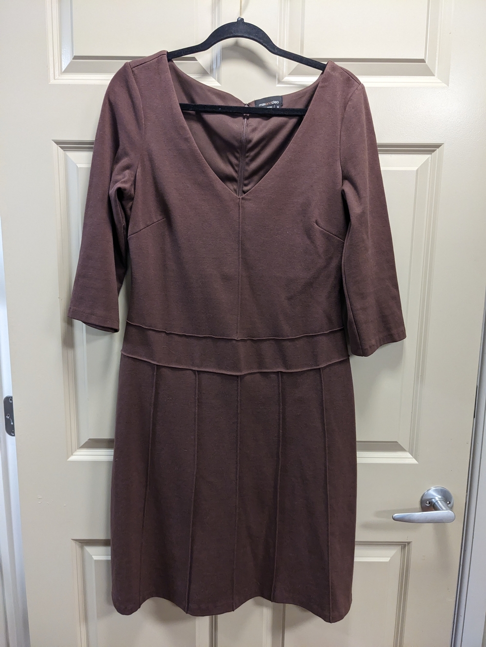 Max & Cleo Brown V-Neck Paneled Seamed Midi Dress Size 10